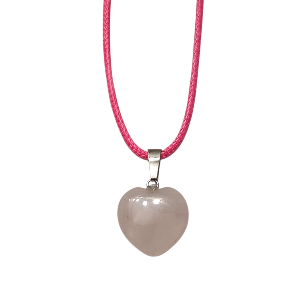 Pink Rose Quartz Spiritual Healing‎ Heart Pendant Necklace with Pink Waxed Cord